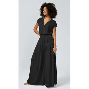 NWT Halara S Wrap Bust Wide leg Flowy jumpsuit Casual Career Minimalist Black